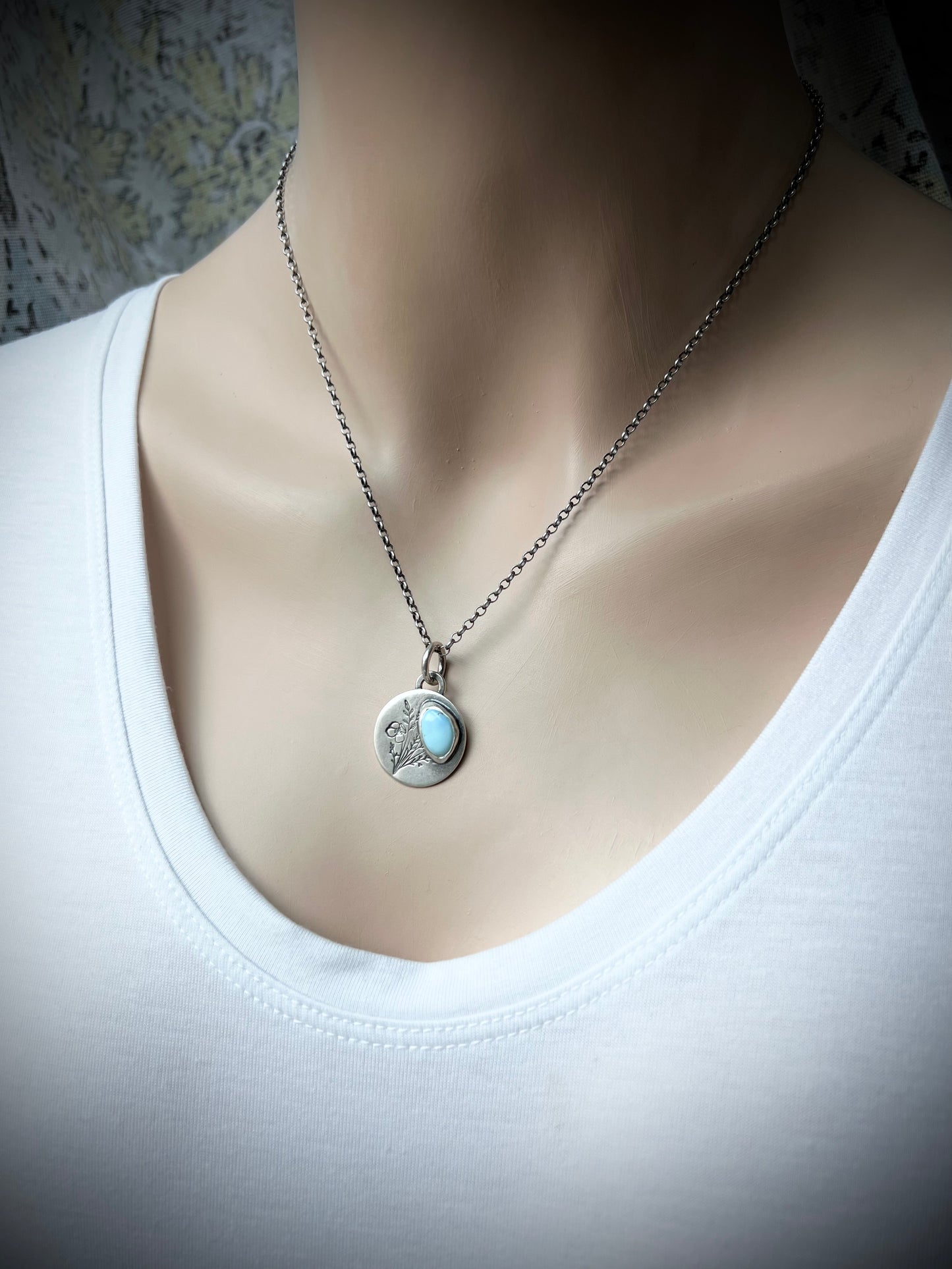 Turquoise Sterling Silver Wildflower Pendant - Handmade One-of-a-kind Pendant