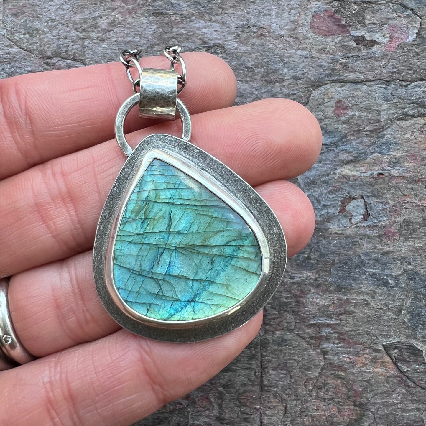 Labradorite Sterling Silver Necklace - Handmade One-of-a-kind Labradorite Teardrop Pendant on Sterling Silver Chain