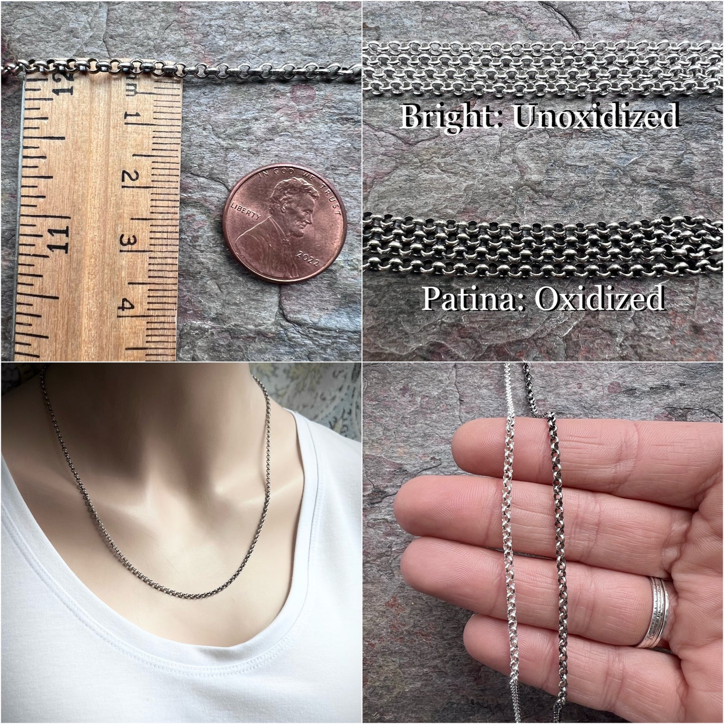 Sterling Silver 2.5mm Rolo Chain - Adjustable Chain with Extender