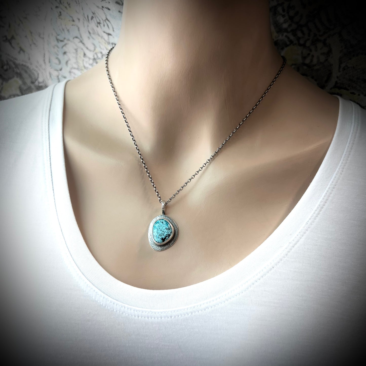 Sterling Silver Turquoise Freeform Pendant - One-of-a-Kind Turquoise Necklace