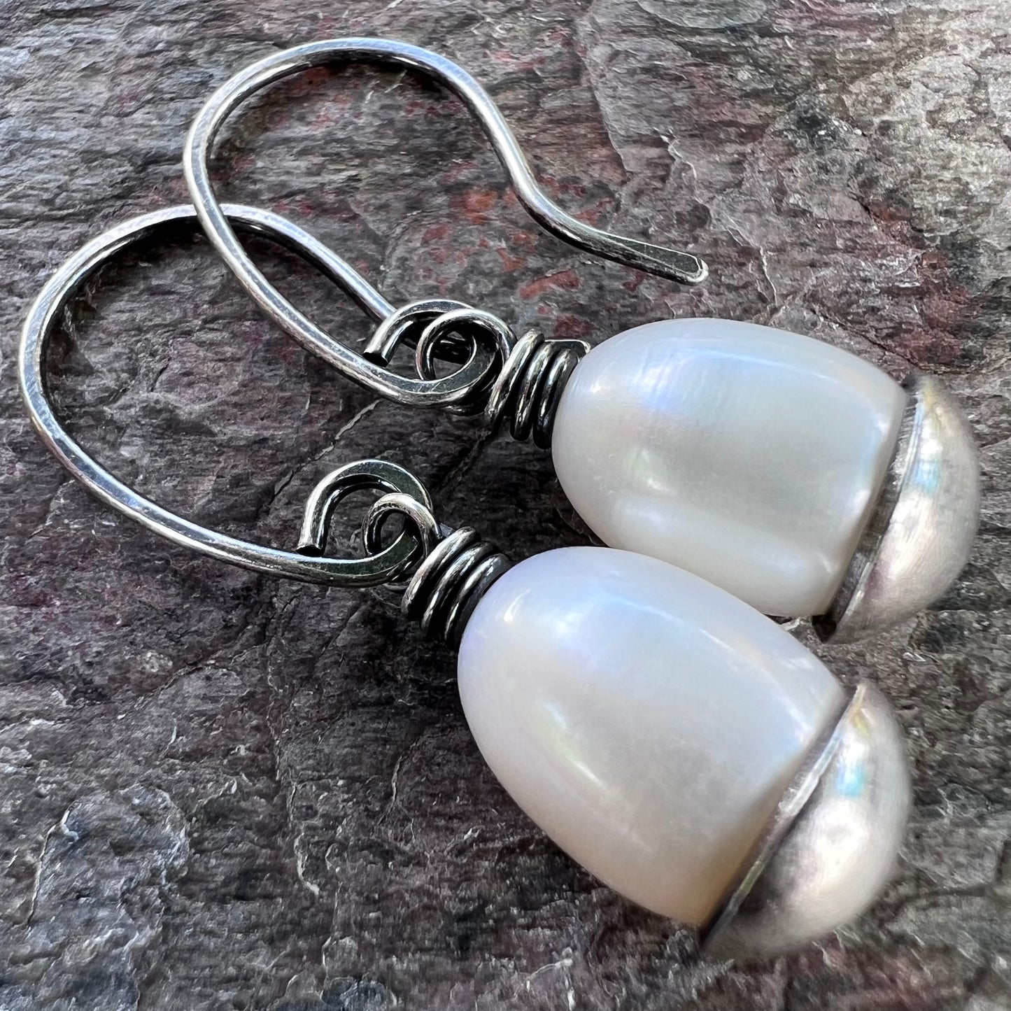 Sterling Silver Pearl Earrings - Handmade Silver Dangle Earrings with Genuine Pearls