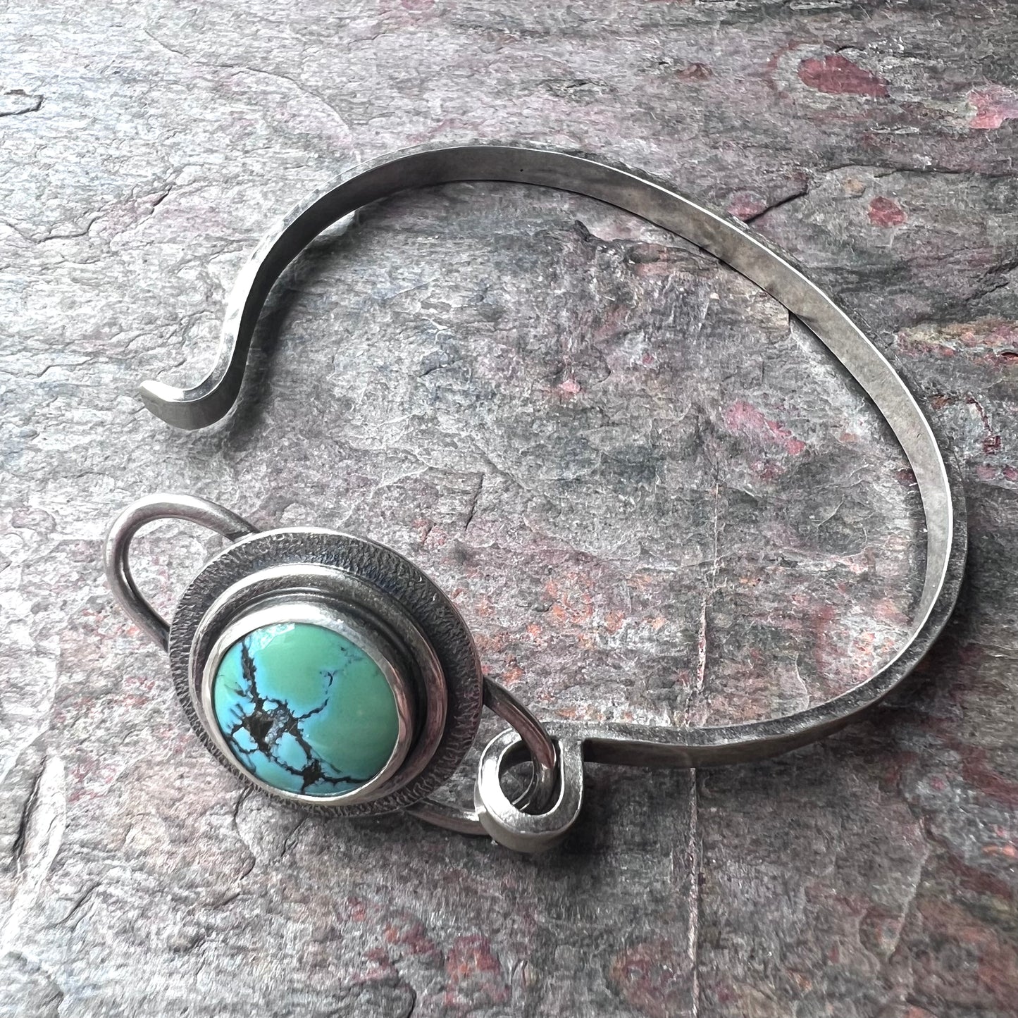 Turquoise Sterling Silver Bracelet - Handmade One-of-a-kind Tension Cuff Bracelet