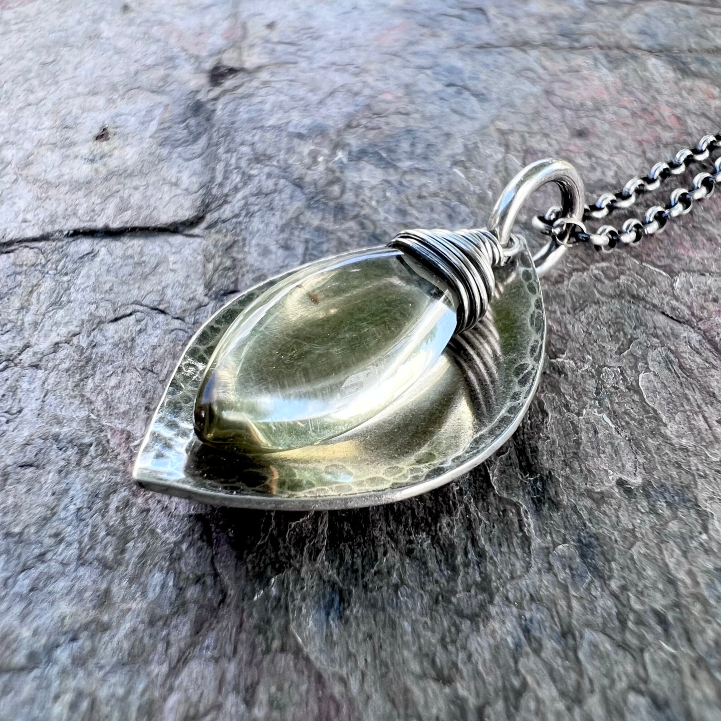 Lemon Quartz and Sterling Silver Necklace - Lemon Quartz and Sterling Silver Marquise Pendant on Sterling Silver Chain