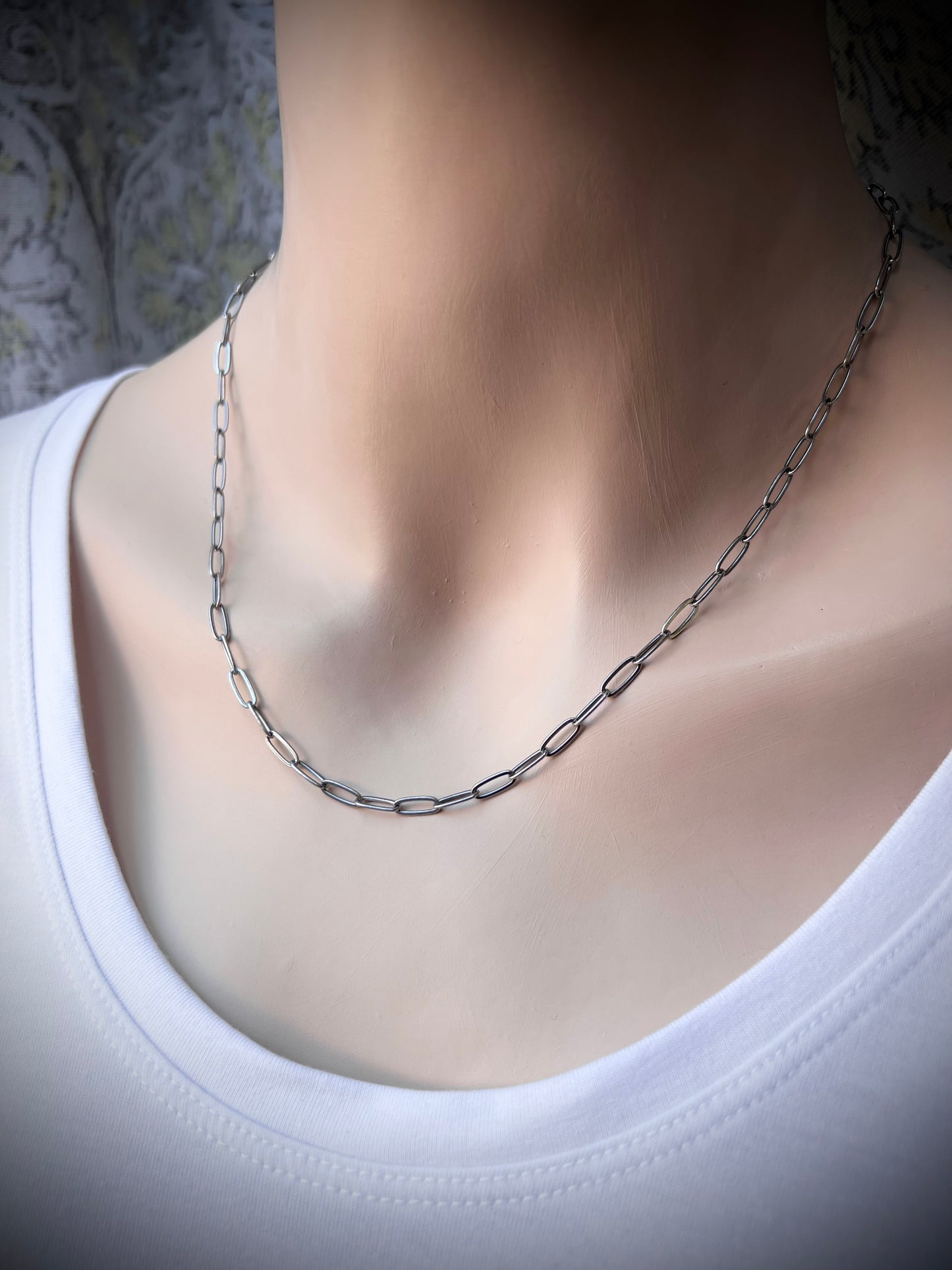 Sterling Silver Rectangular Chain - Adjustable Chain with Handmade Hook Clasp and Extender