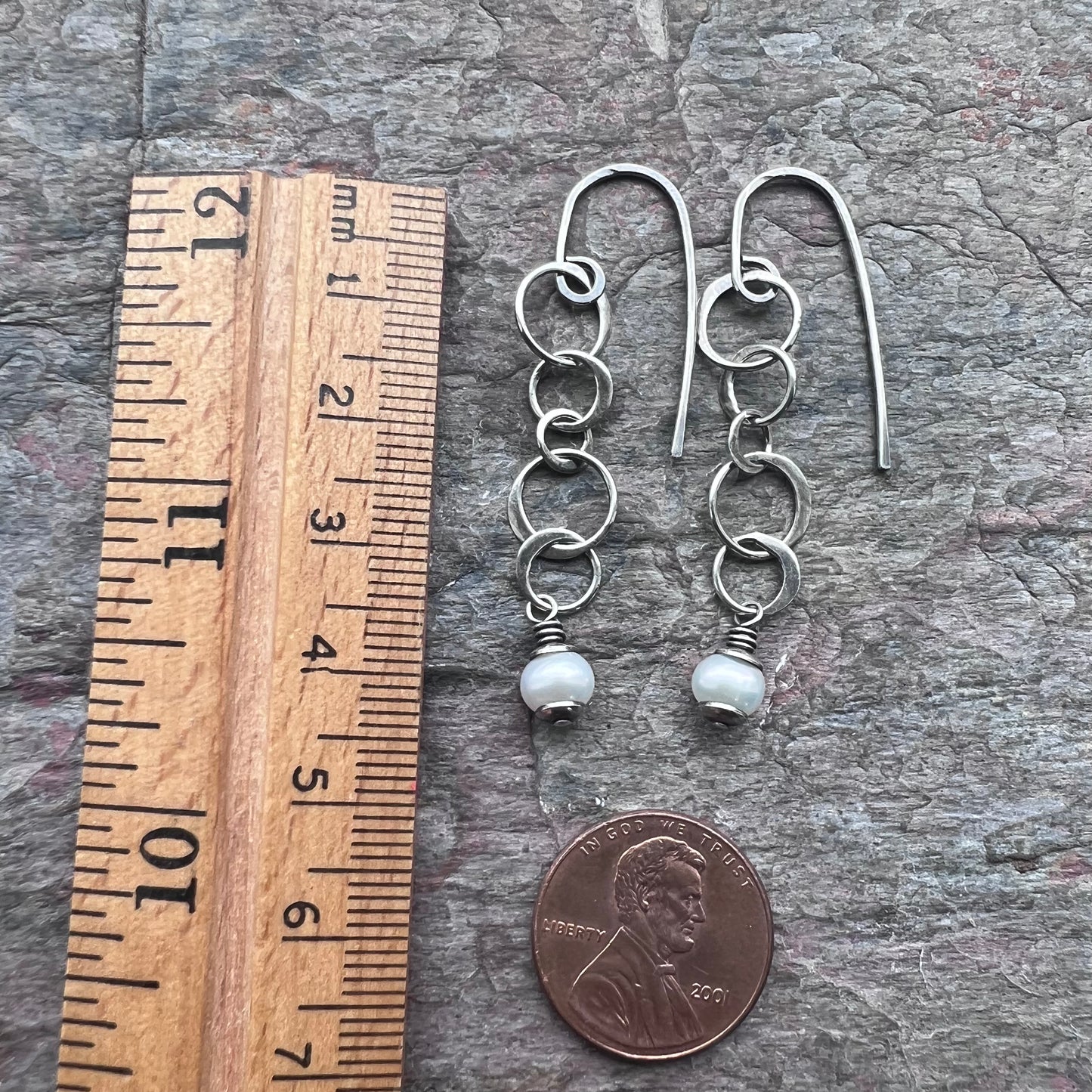 Pearl and Sterling Silver Chain Earrings