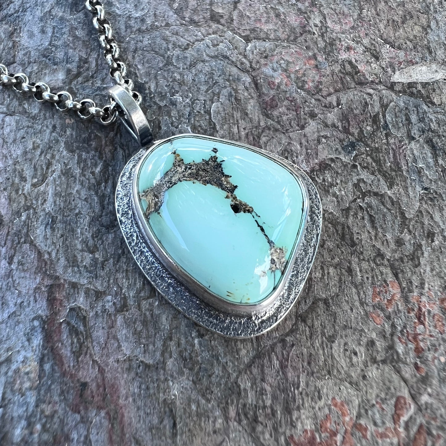 Sterling Silver Turquoise Freeform Necklace - One-of-a-Kind Turquoise Pendant on Sterling Silver Chain