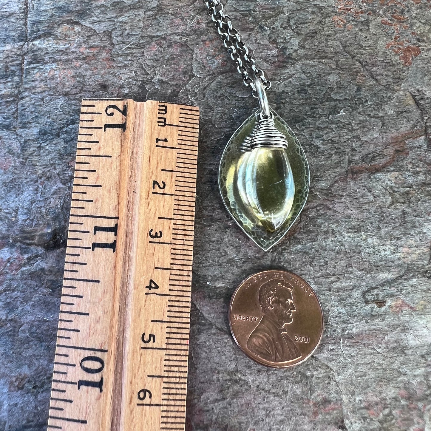 Lemon Quartz and Sterling Silver Necklace - Lemon Quartz and Sterling Silver Marquise Pendant on Sterling Silver Chain
