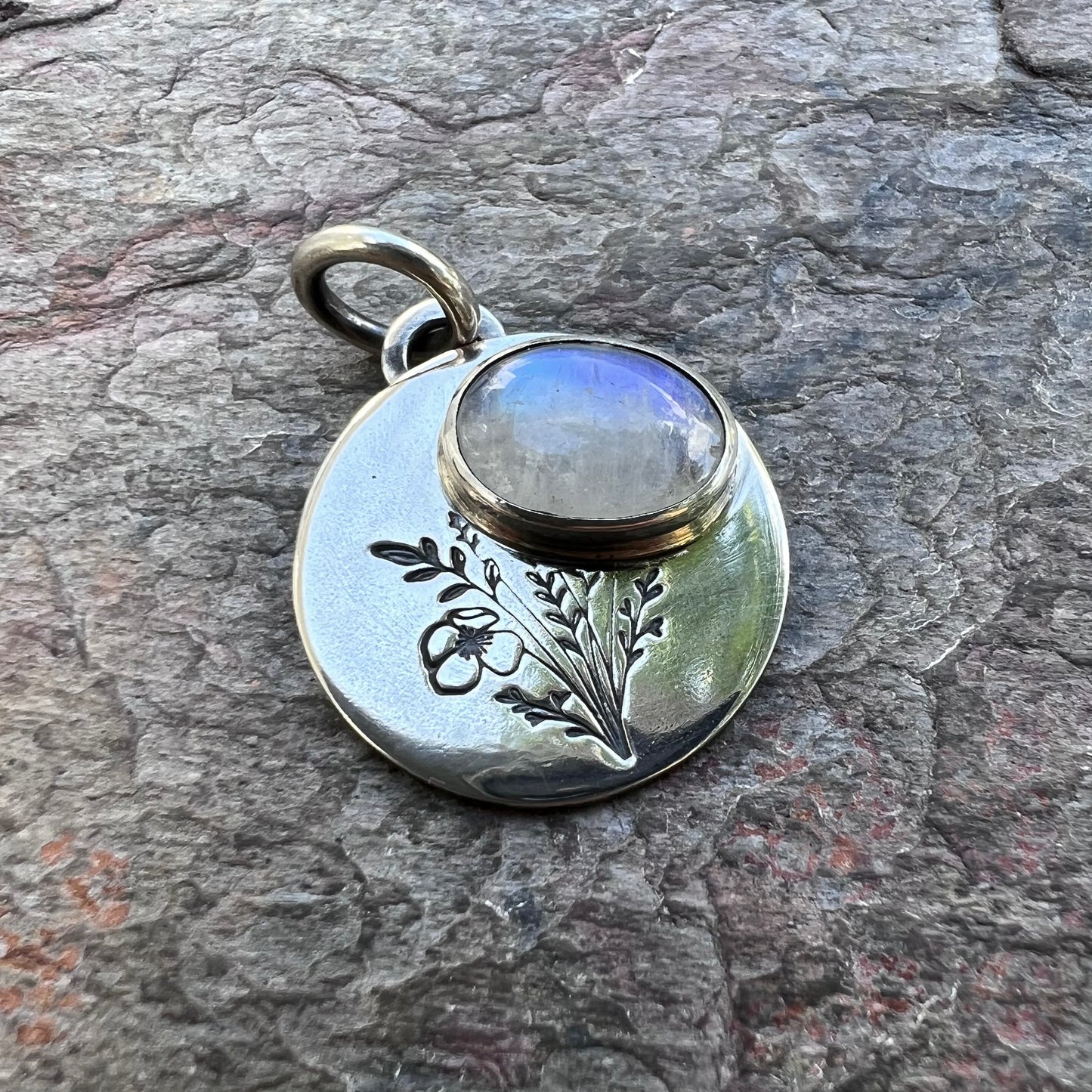 Rainbow Moonstone Sterling Silver Wildflower Pendant - Handmade One-of-a-kind Pendant