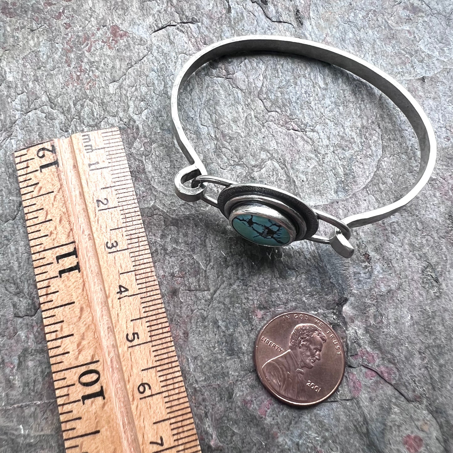 Turquoise Sterling Silver Bracelet - Handmade One-of-a-kind Tension Cuff Bracelet