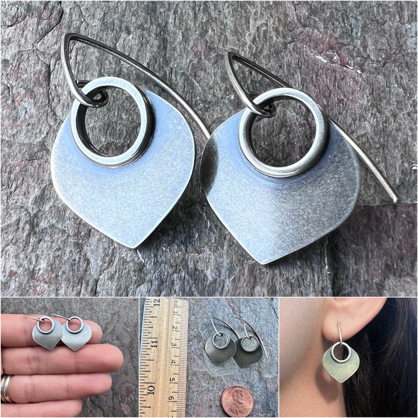 Sterling Silver Petal with Circle Earrings