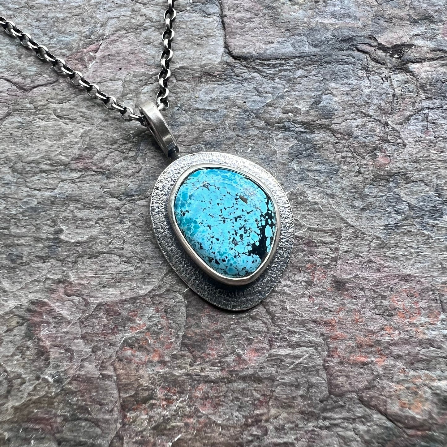 Sterling Silver Turquoise Freeform Pendant - One-of-a-Kind Turquoise Necklace