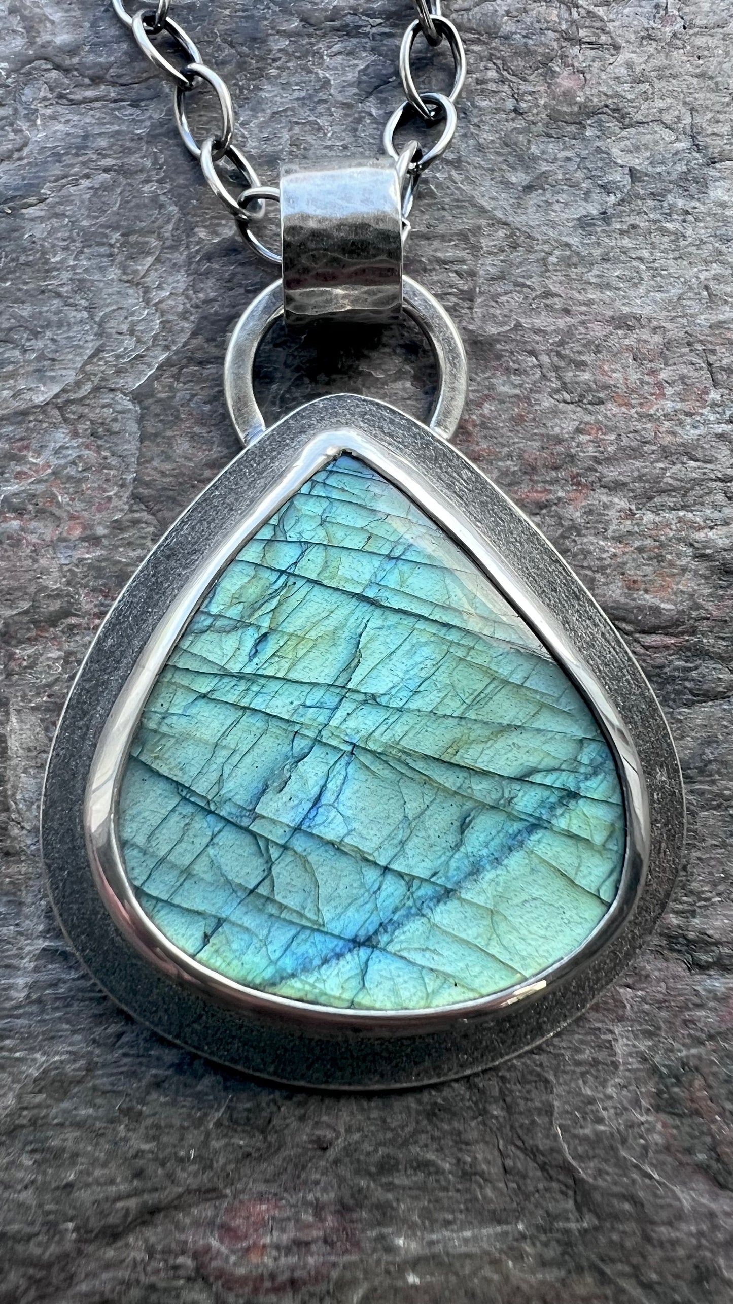 Labradorite Sterling Silver Necklace - Handmade One-of-a-kind Labradorite Teardrop Pendant on Sterling Silver Chain
