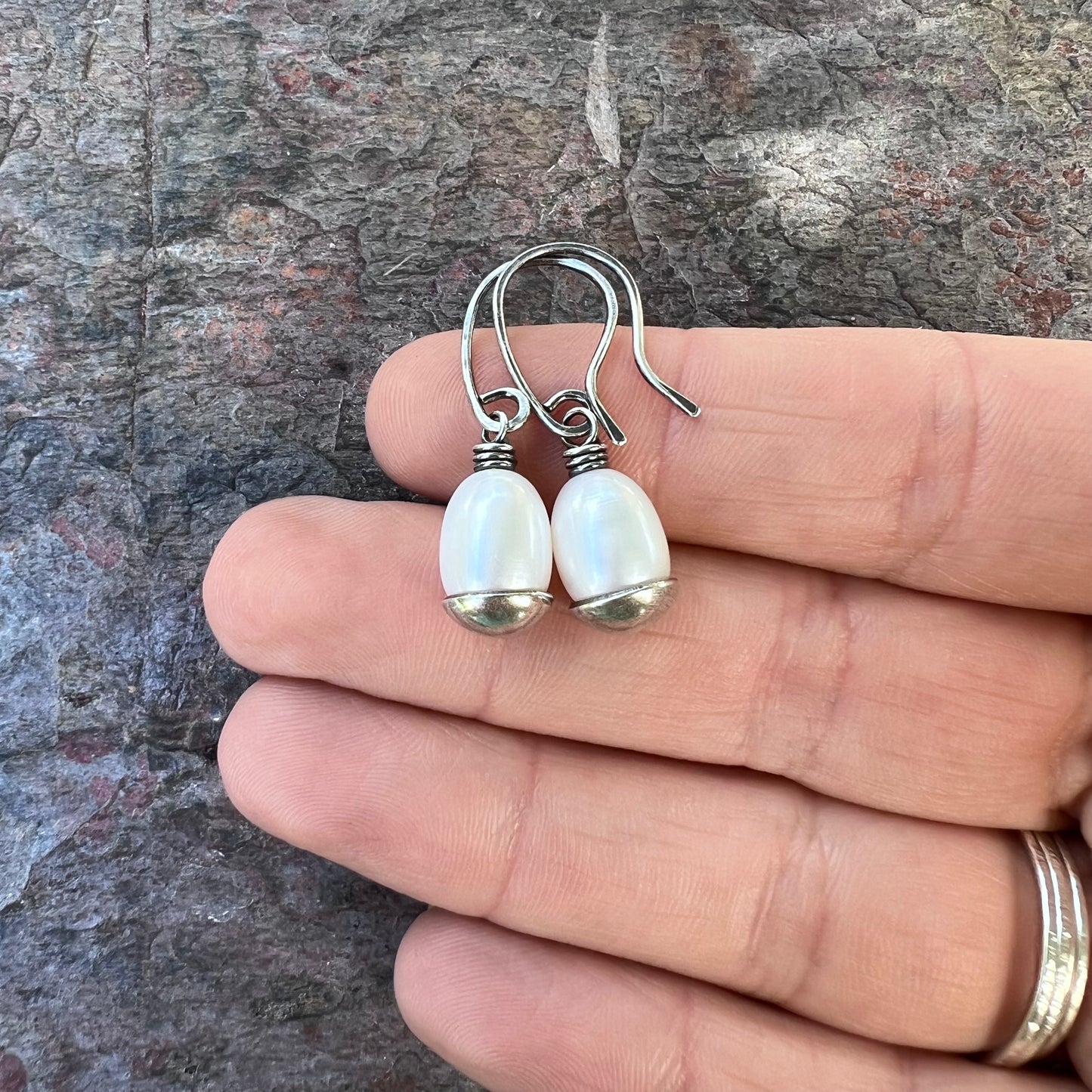 Sterling Silver Pearl Earrings - Handmade Silver Dangle Earrings with Genuine Pearls