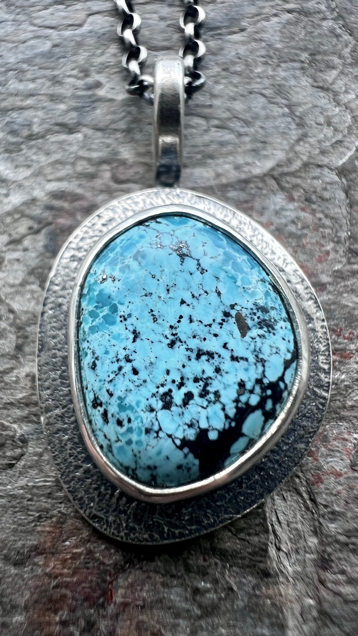 Sterling Silver Turquoise Freeform Pendant - One-of-a-Kind Turquoise Necklace