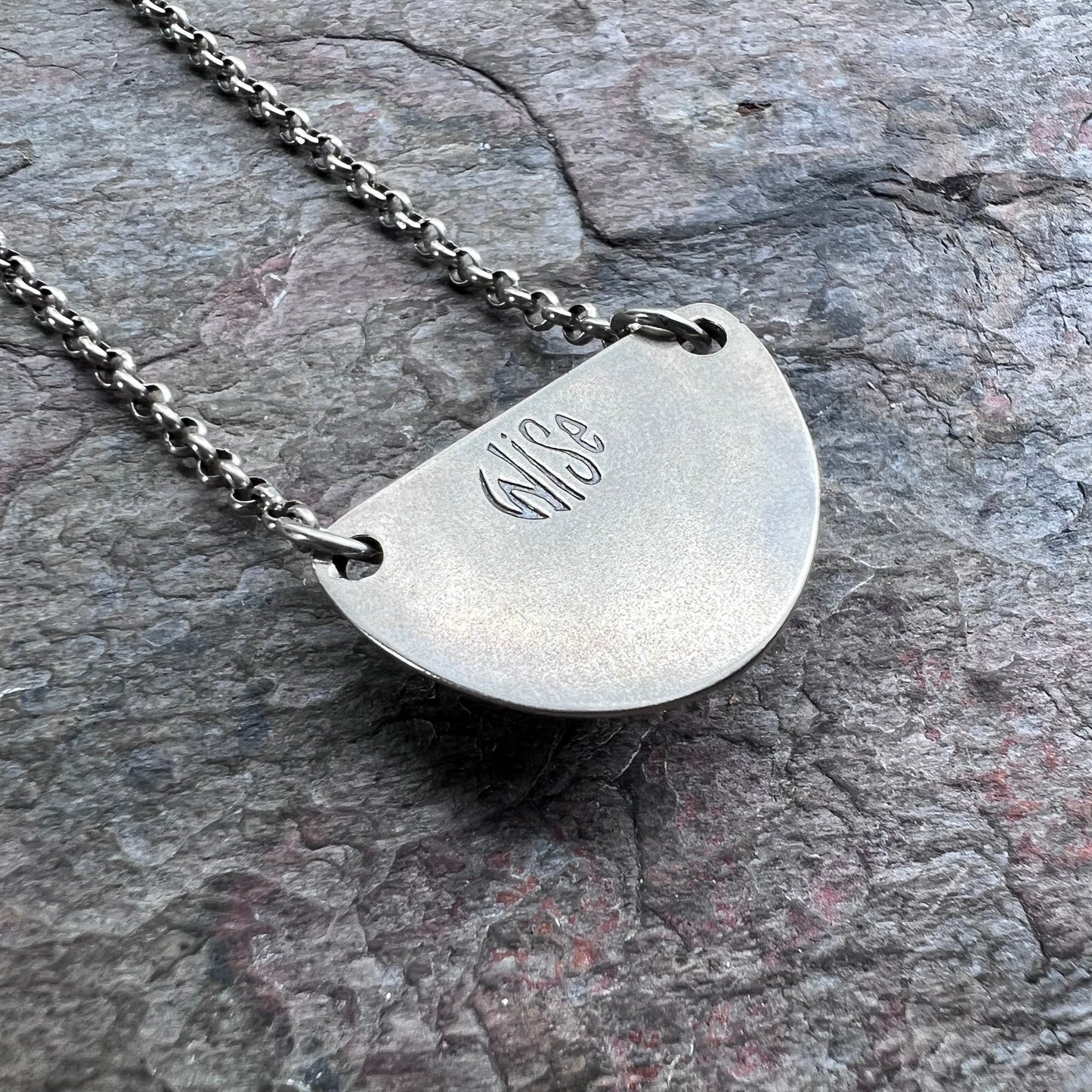 Sterling Silver Turquoise Half Moon Pendant - One-of-a-Kind Turquoise Semicircle Necklace