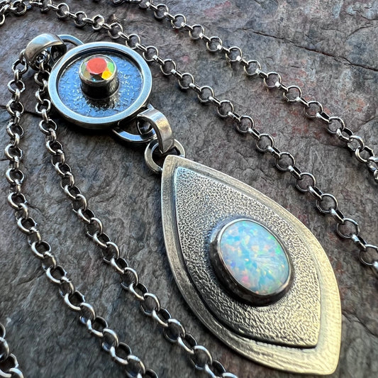 Opal and Mystic Topaz Sterling Silver Necklace - One-of-a-kind Simulated Opal and Genuine Mystic Topaz Pendant on Sterling Silver Chain