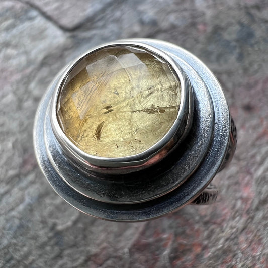 Citrine Sterling Silver Ring - Handmade One-of-a-kind Genuine Citrine Cabochon and Sterling Silver Ring