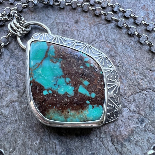 Sterling Silver Turquoise Asymmetrical Pendant - One-of-a-Kind Turquoise Statement Necklace
