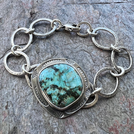 Sterling Silver Chrysocolla Bracelet - One-of-a-kind Handmade Chrysocolla Bracelet
