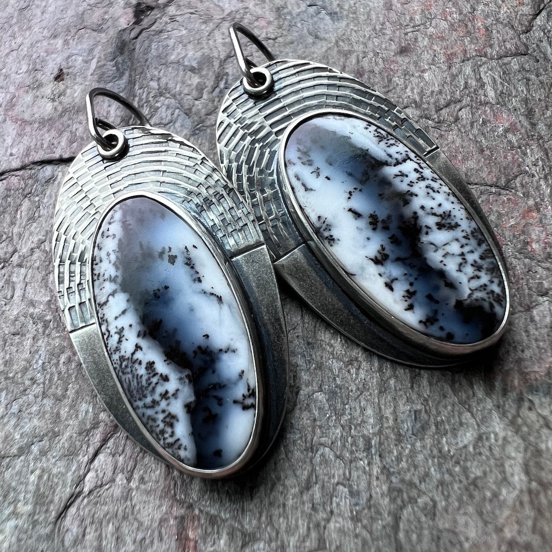 Dendritic Opal Sterling Silver Earrings - Handmade One-of-a-kind Earrings