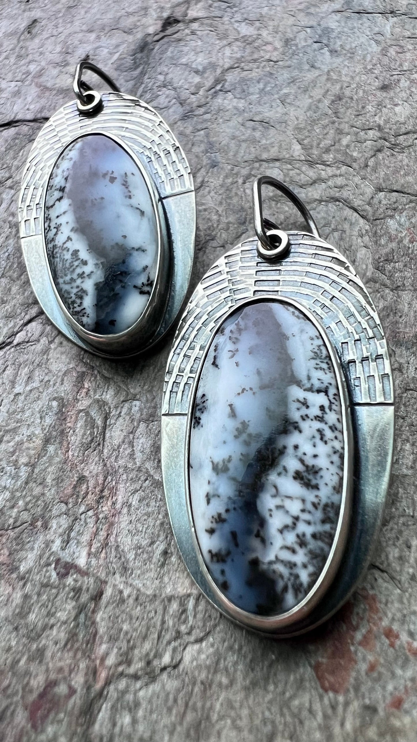 Dendritic Opal Sterling Silver Earrings - Handmade One-of-a-kind Earrings