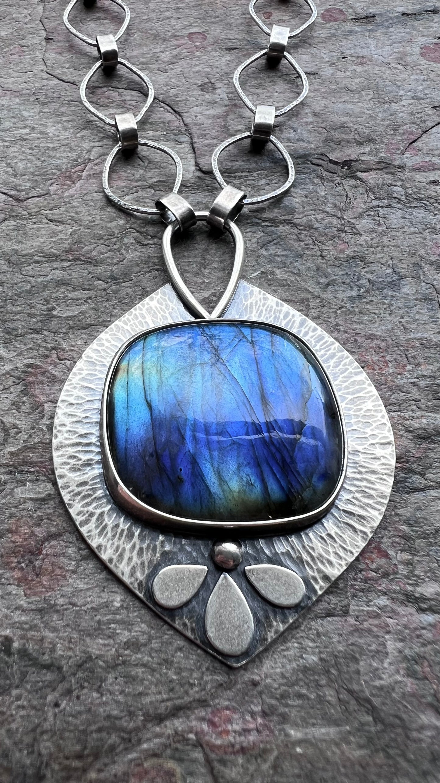 Labradorite Sterling Silver Necklace - Large Handmade One-of-a-kind Pendant on Sterling Silver Chain