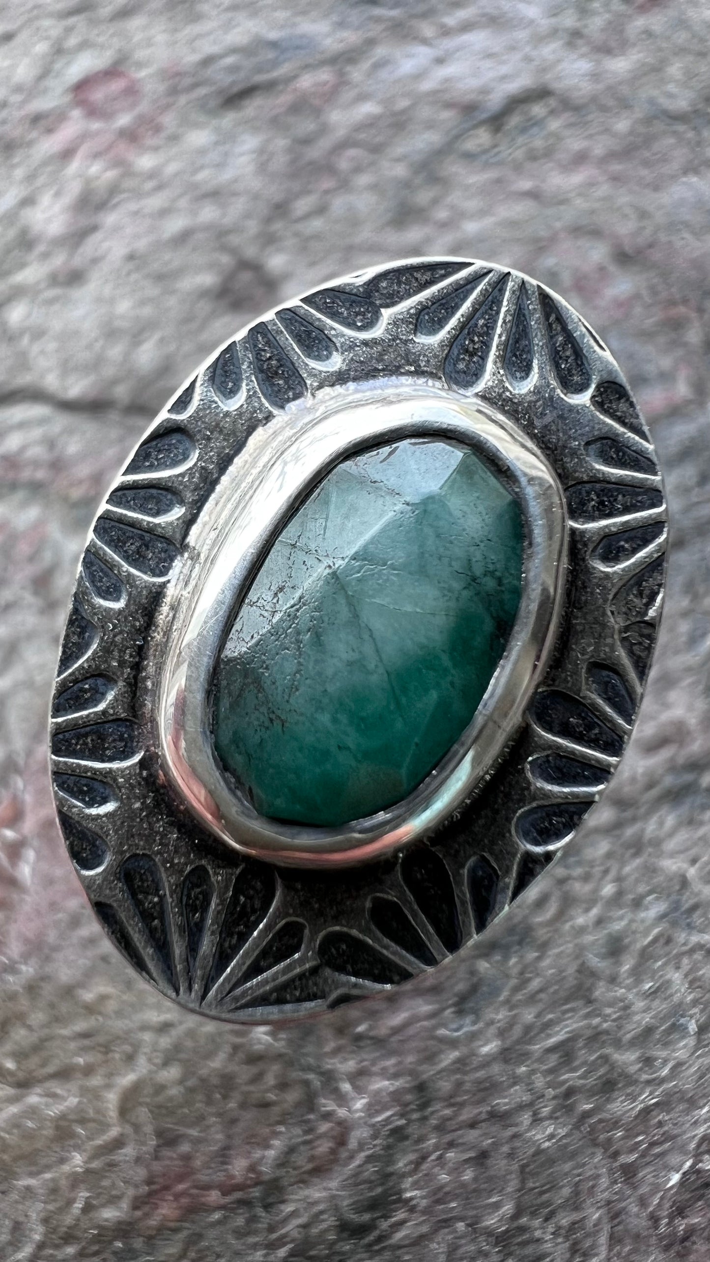 Emerald Sterling Silver Ring - Handmade Genuine Emerald One-of-a-kind Ring - Size 8.5