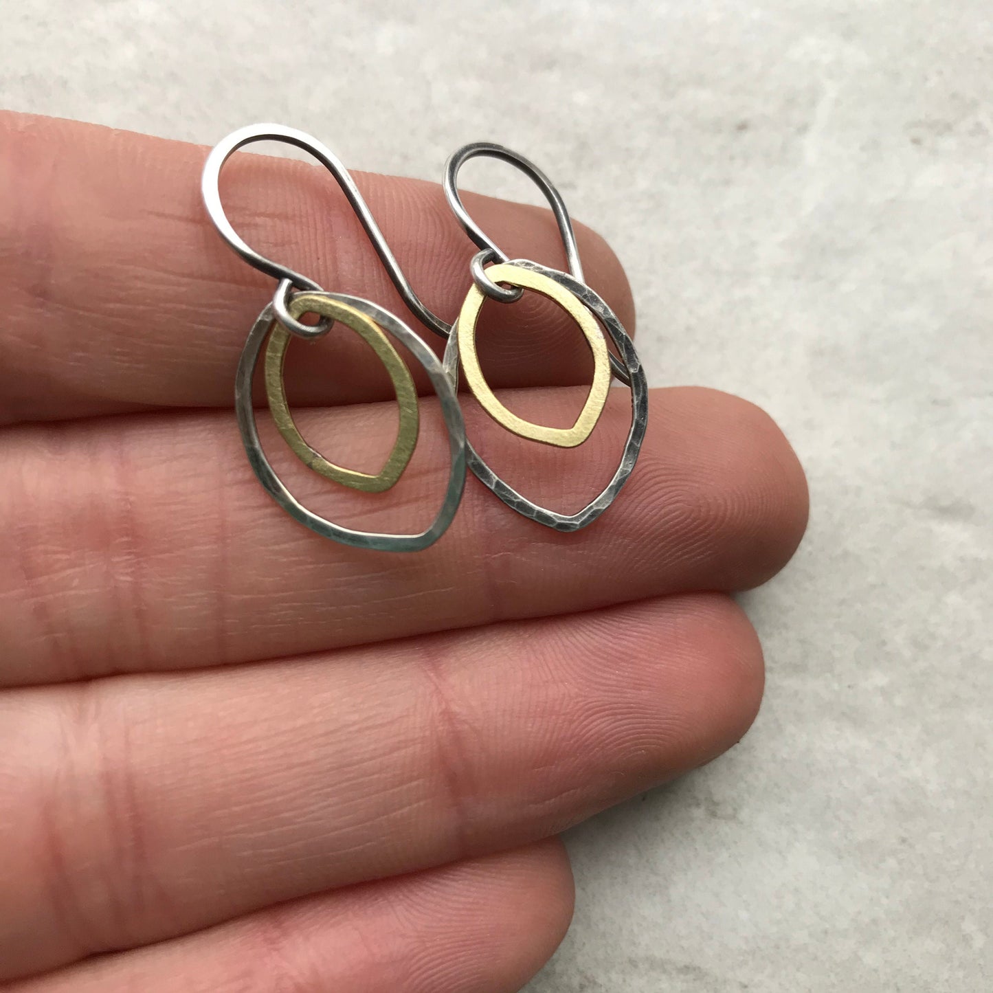 Sterling Silver and Brass Petal Earrings - Hammered Sterling Silver and Brass on Handmade Sterling Silver Earwires