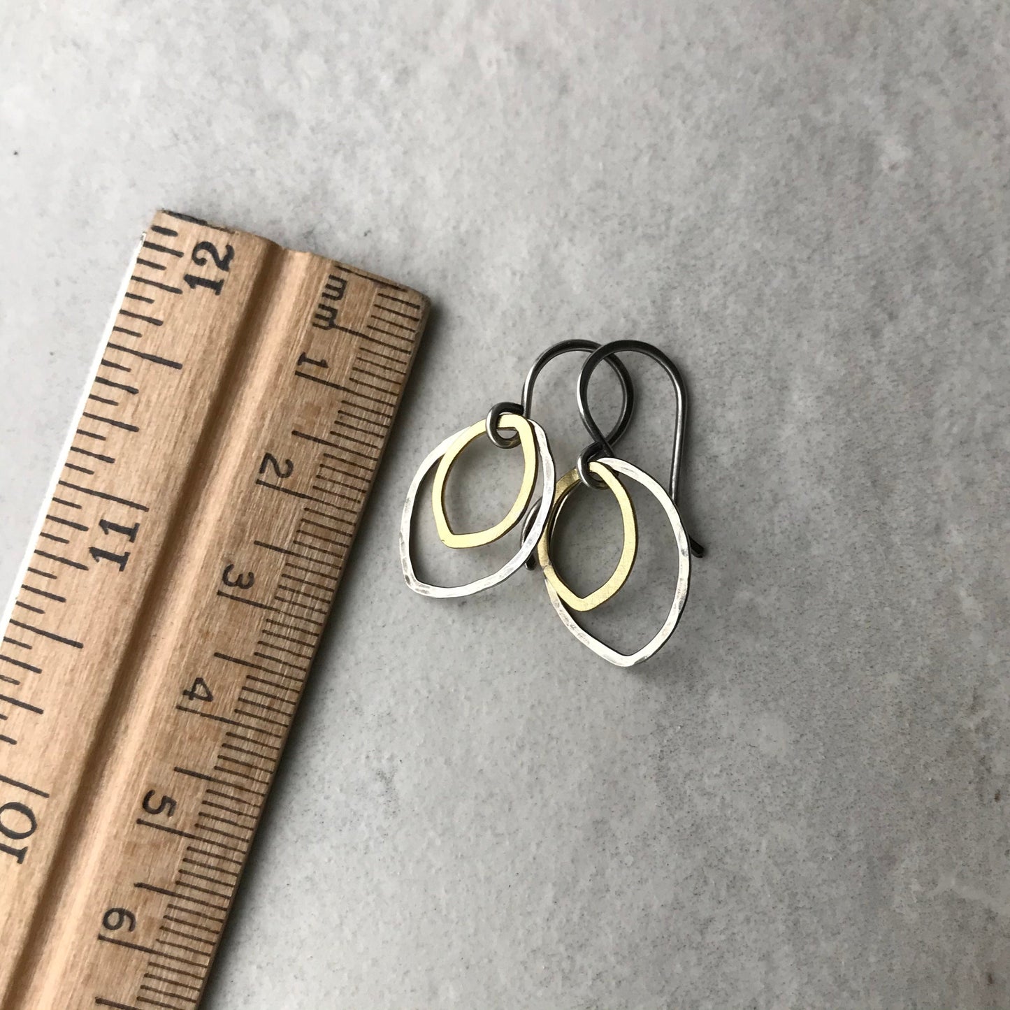 Sterling Silver and Brass Petal Earrings - Hammered Sterling Silver and Brass on Handmade Sterling Silver Earwires