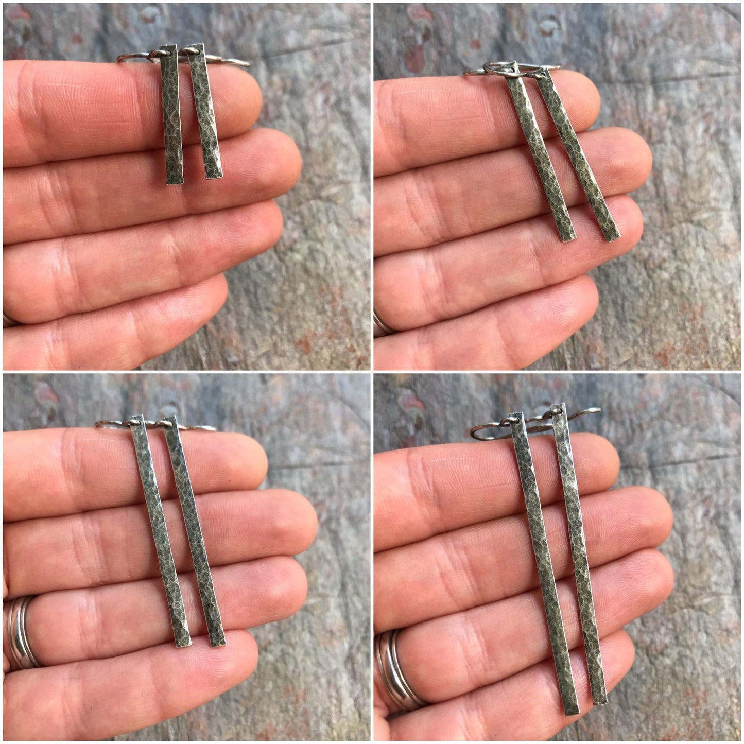 Hammered Sterling Silver Bar Earrings - Available in 4 Lengths