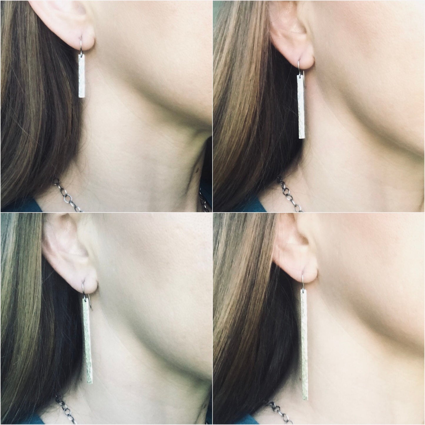 Hammered Sterling Silver Bar Earrings - Available in 4 Lengths