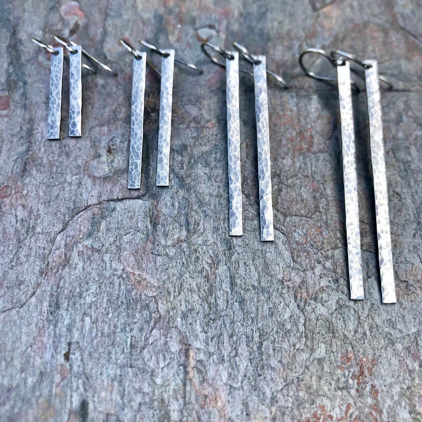 Hammered Sterling Silver Bar Earrings - Available in 4 Lengths