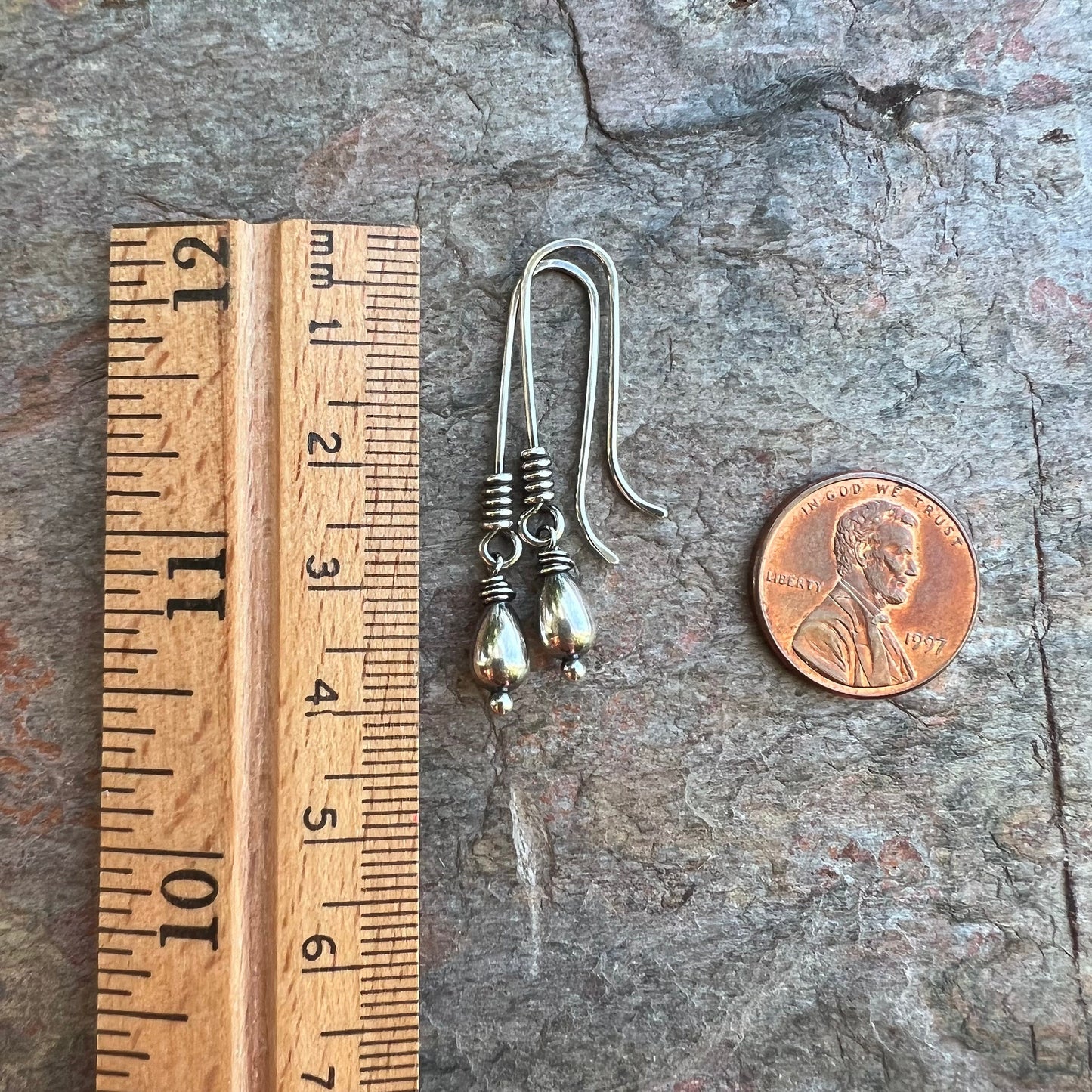 Sterling Silver Teardrop Earrings - Silver Teardrops on Handmade Elongated Earwires