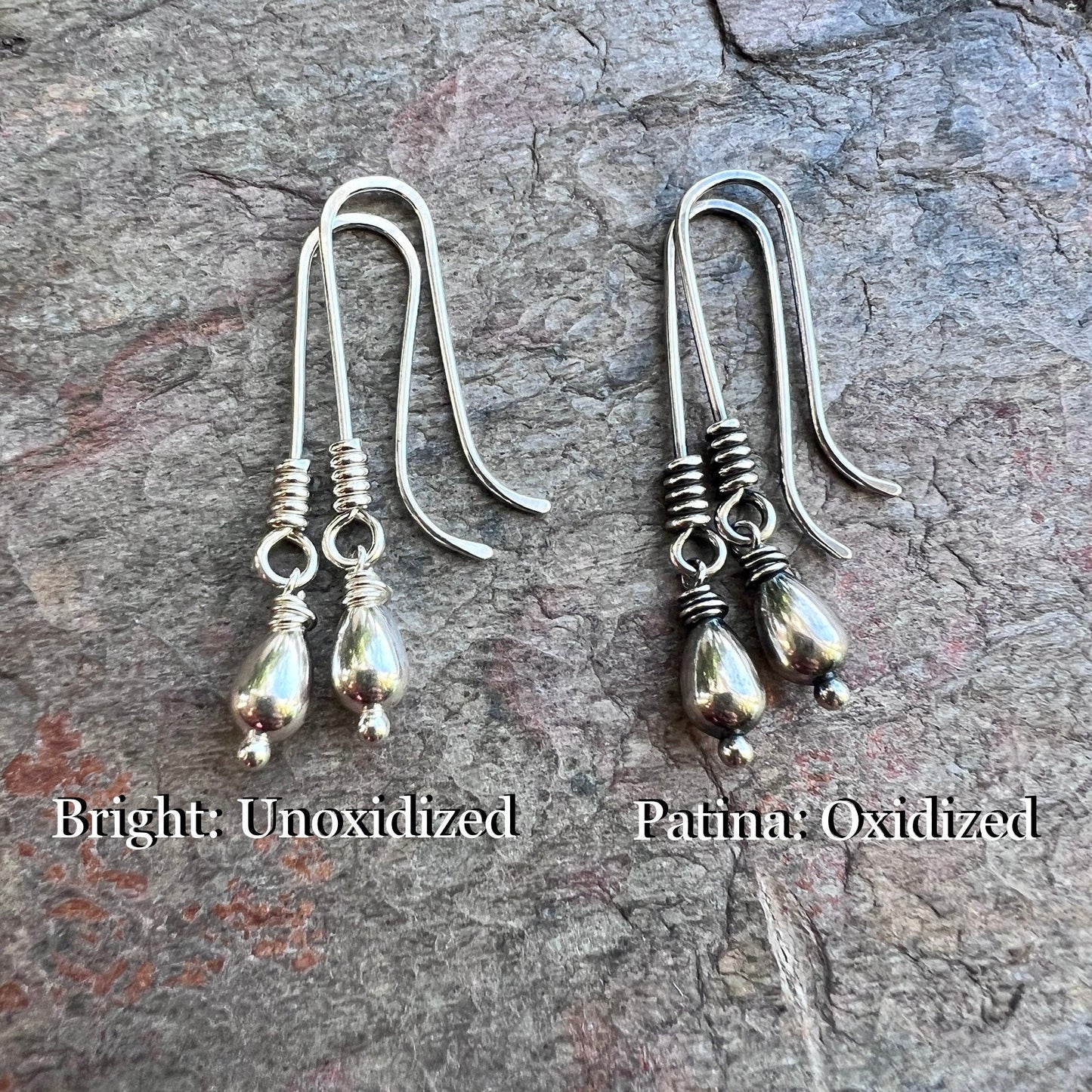 Sterling Silver Teardrop Earrings - Silver Teardrops on Handmade Elongated Earwires