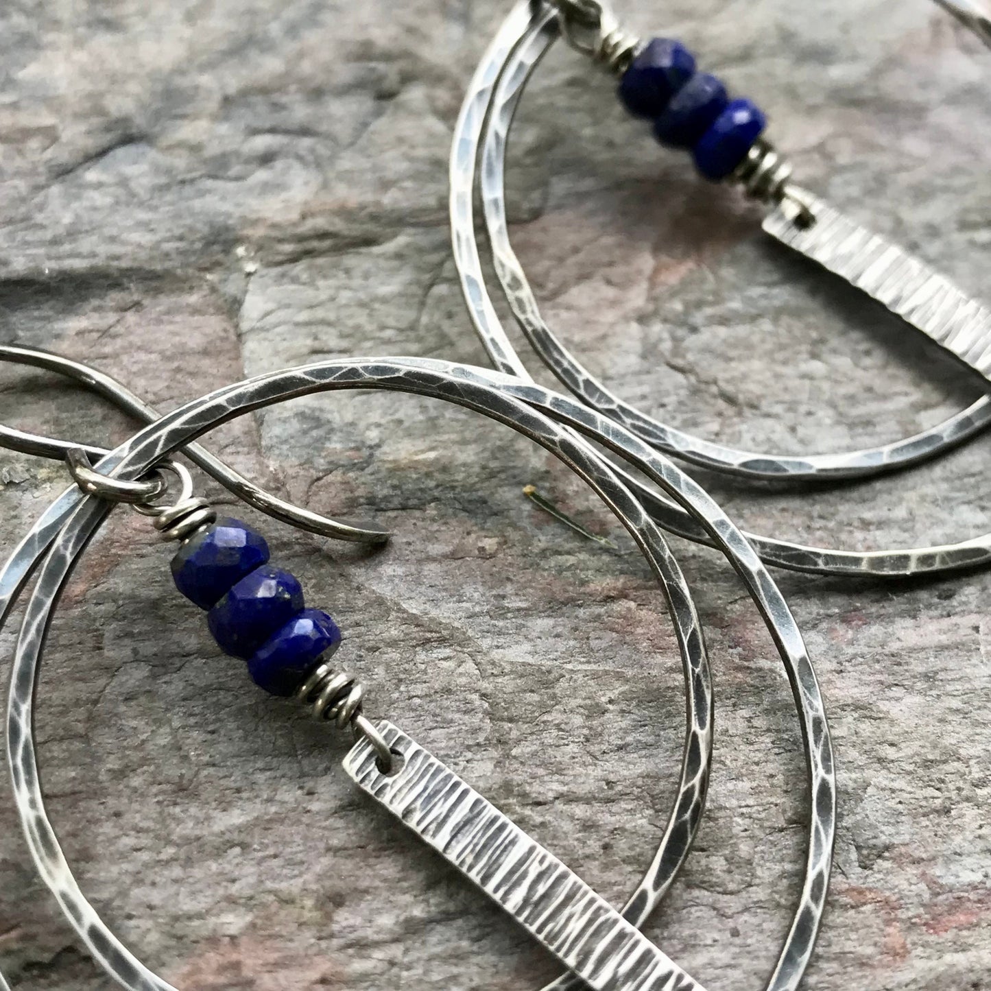Lapis Lazuli Sterling Silver Earrings - Lapis Lazuli Sterling Silver Hoop and Bar Earrings