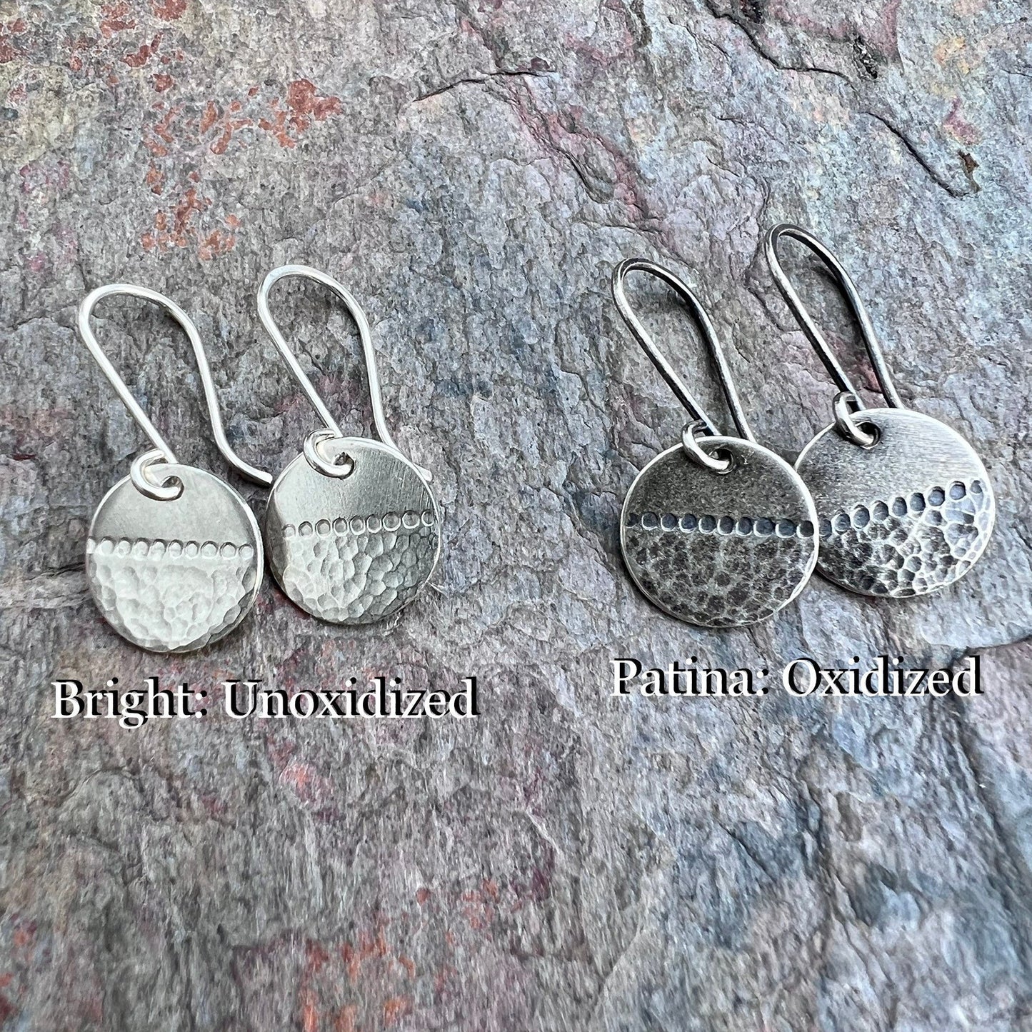 Sterling Silver Circle Earrings with Hammered and Stamped Design