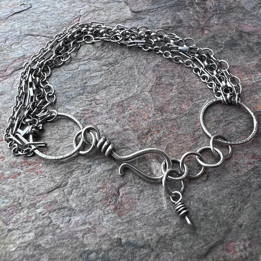 Sterling Silver Multi Chain Bracelet with Sterling Silver Handmade Clasp