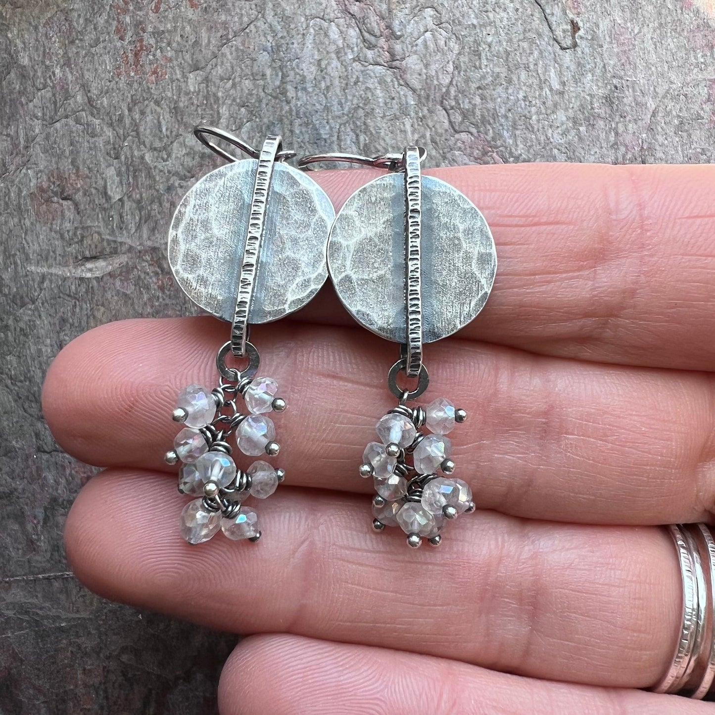 Sterling Silver Crystal Quartz Earrings - Frosted Rock Crystal Quartz and Sterling Silver Earrings