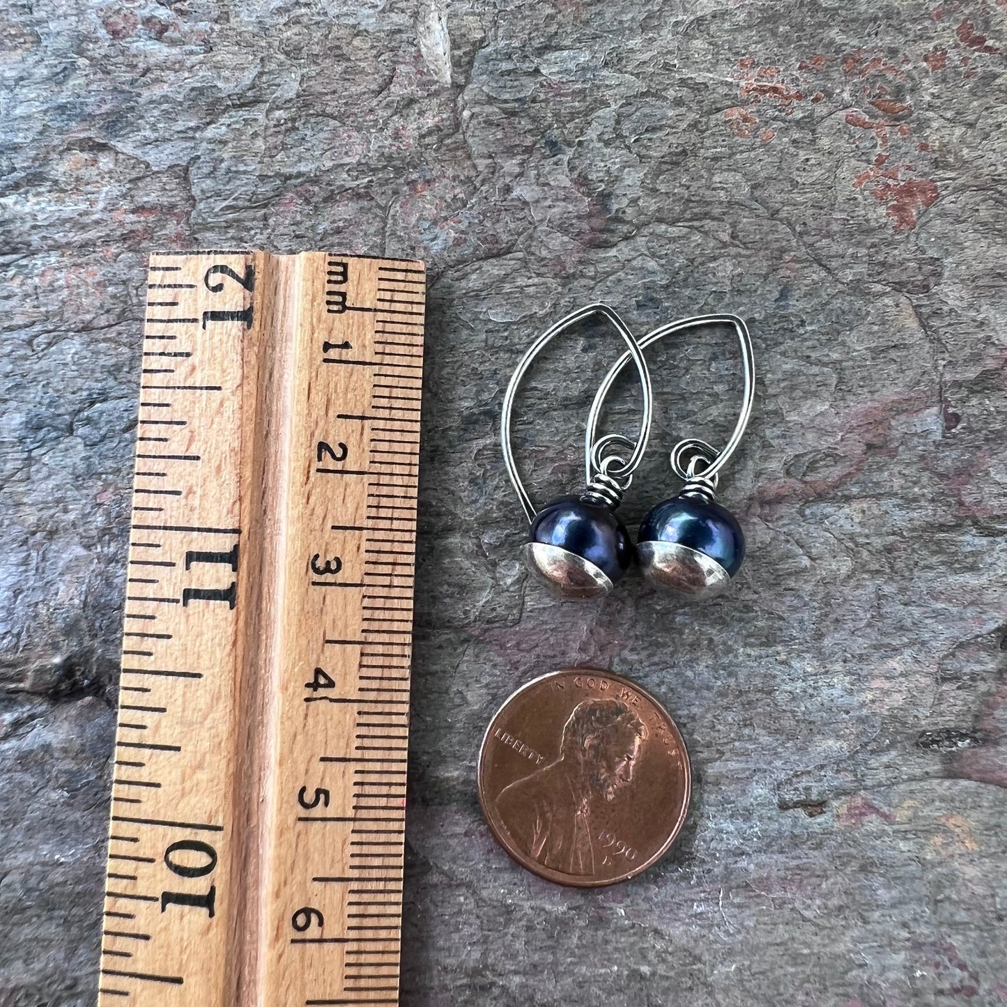 Black Pearl Sterling Silver Earrings - Genuine Pearls on Handmade Sterling Silver Earwires