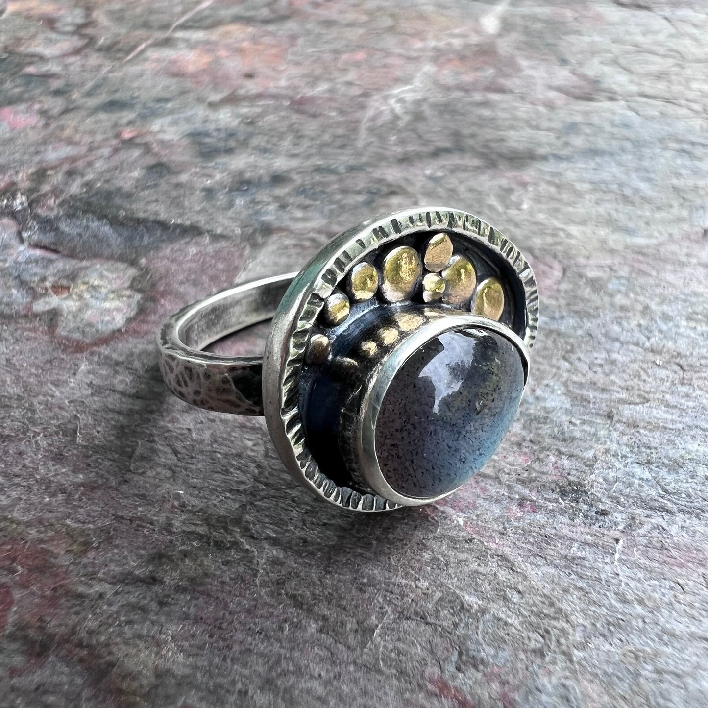 Labradorite Sterling Silver Ring - Handmade One-of-a-kind Labradorite Mixed Metal Ring