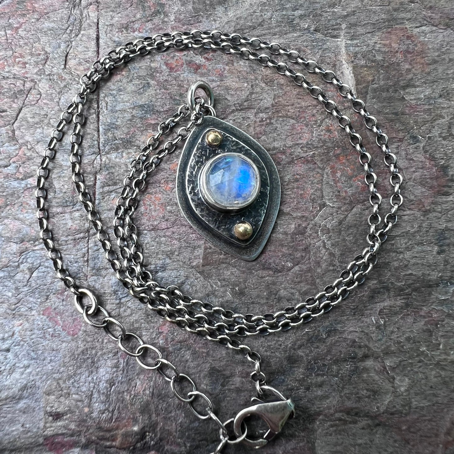 Rainbow Moonstone Sterling Silver Necklace - One-of-a-kind Rainbow Moonstone Pendant on Sterling Silver Chain