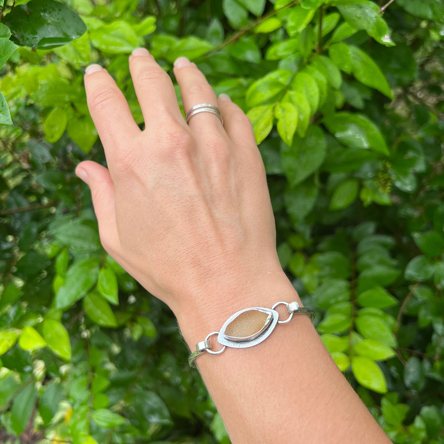 Druzy Sterling Silver Bracelet - One-of-a-kind Agate Druzy Hinged Tension Cuff Bracelet