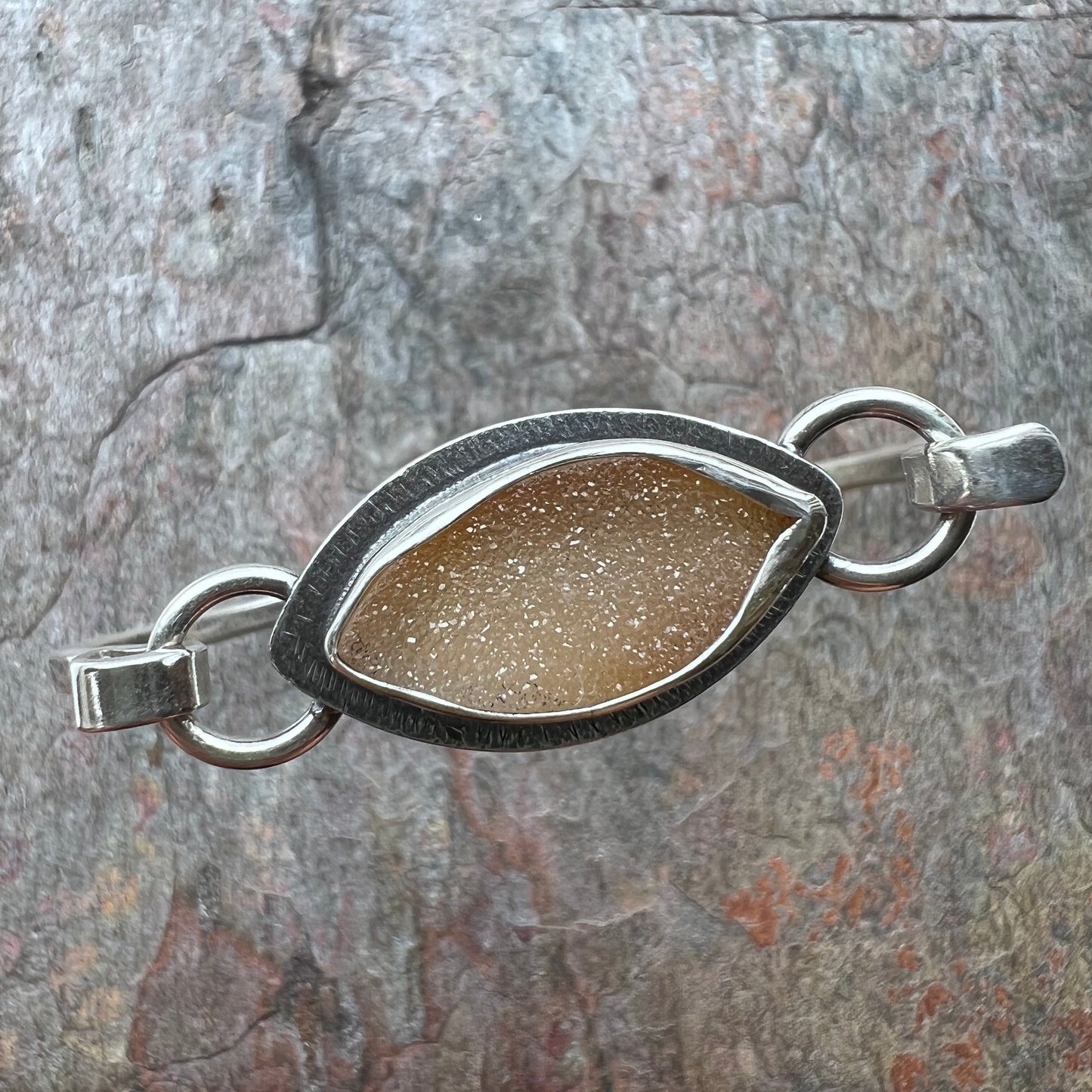 Druzy Sterling Silver Bracelet - One-of-a-kind Agate Druzy Hinged Tension Cuff Bracelet