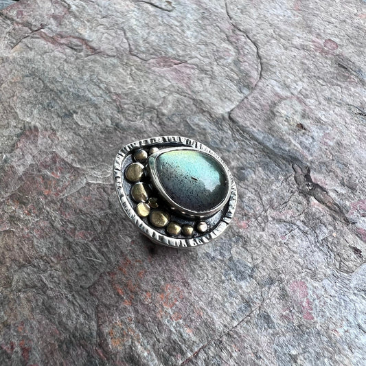 Labradorite Sterling Silver Ring - Handmade One-of-a-kind Labradorite Mixed Metal Ring