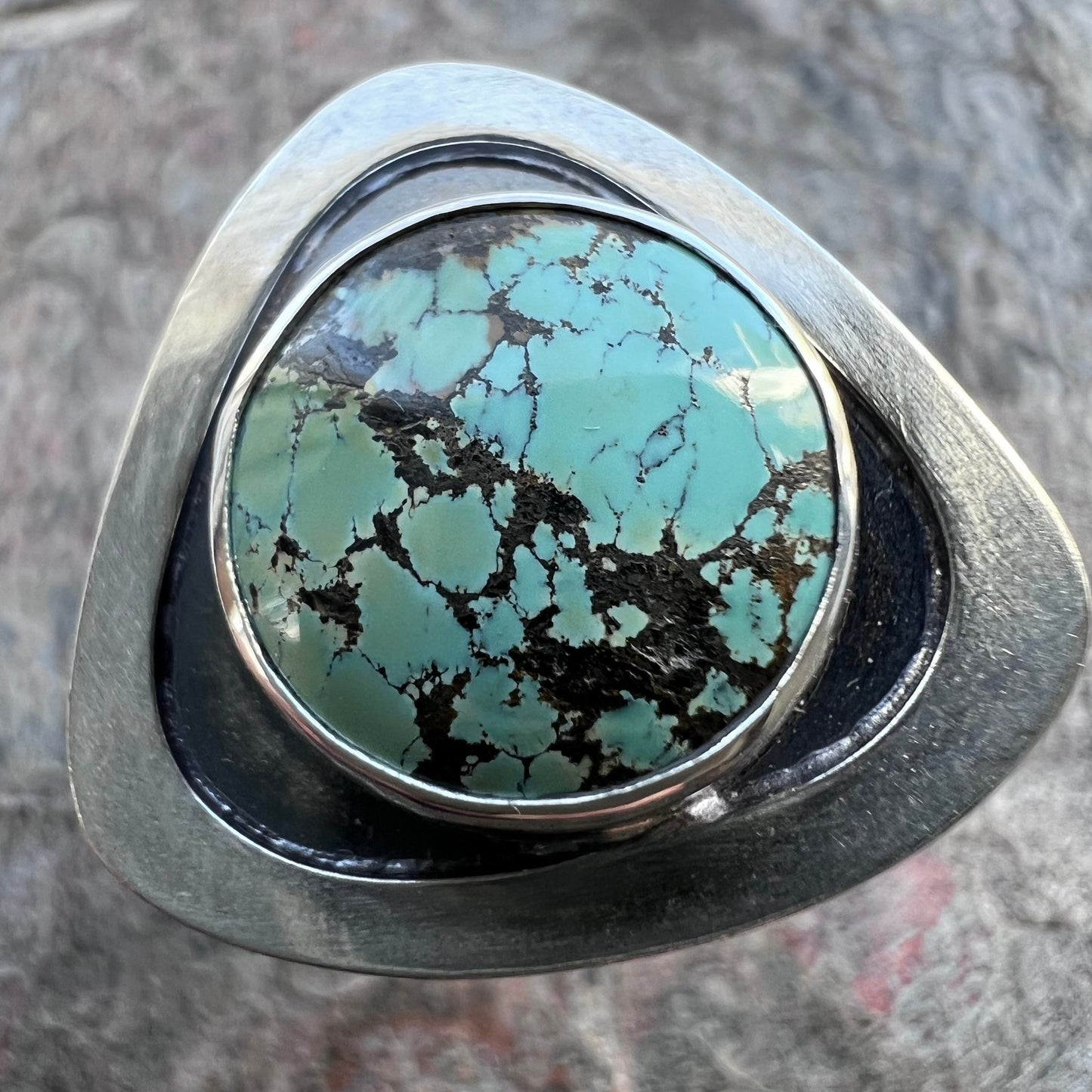 Turquoise Sterling Silver Ring - Genuine Turquoise Handmade One-of-a-kind Artisan Ring - Size 8.25