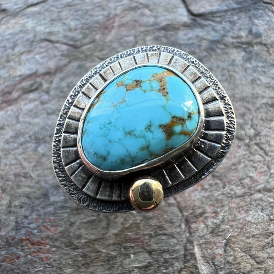 Royston Turquoise Sterling Silver Ring - One-of-a-kind Handmade Freeform Turquoise and Sterling Silver Ring - Size 10