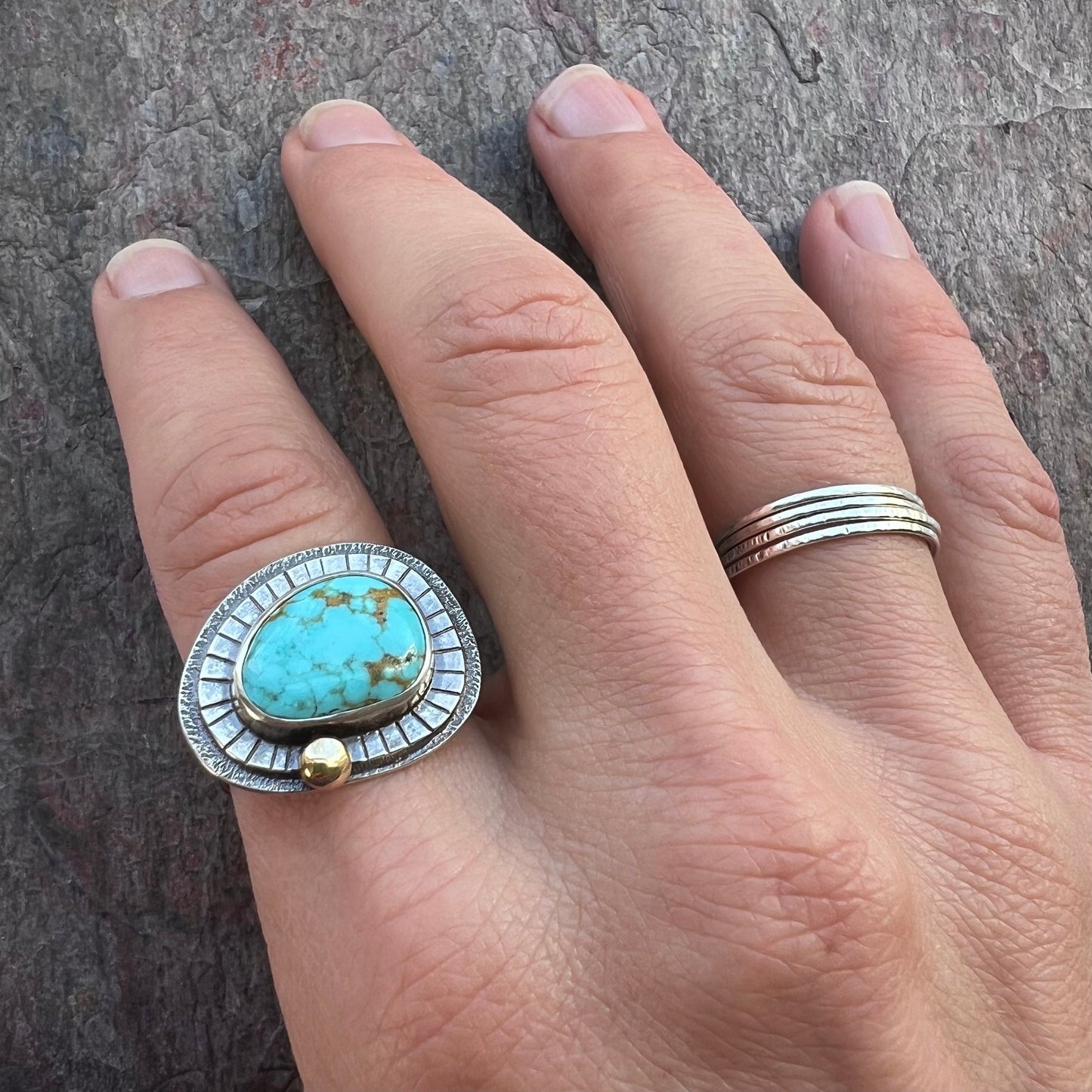 Royston Turquoise Sterling Silver Ring - One-of-a-kind Handmade Freeform Turquoise and Sterling Silver Ring - Size 10
