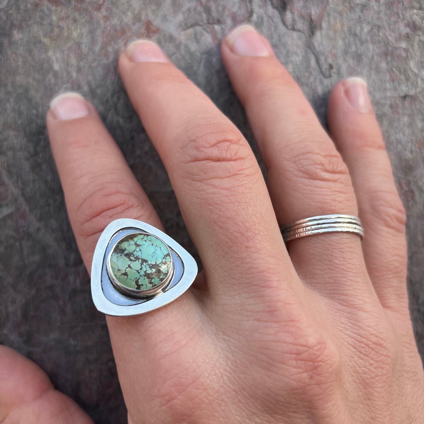 Turquoise Sterling Silver Ring - Genuine Turquoise Handmade One-of-a-kind Artisan Ring - Size 8.25