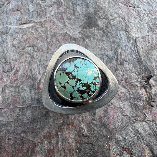 Turquoise Sterling Silver Ring - Genuine Turquoise Handmade One-of-a-kind Artisan Ring - Size 8.25