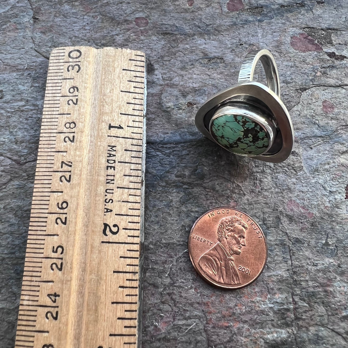 Turquoise Sterling Silver Ring - Genuine Turquoise Handmade One-of-a-kind Artisan Ring - Size 8.25